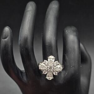 RJ Avon Rhinestone Ring Silver Tone Size 8.75 Vintage